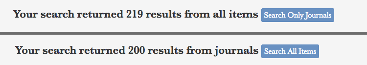 Screenshot of text from journal and all item search results