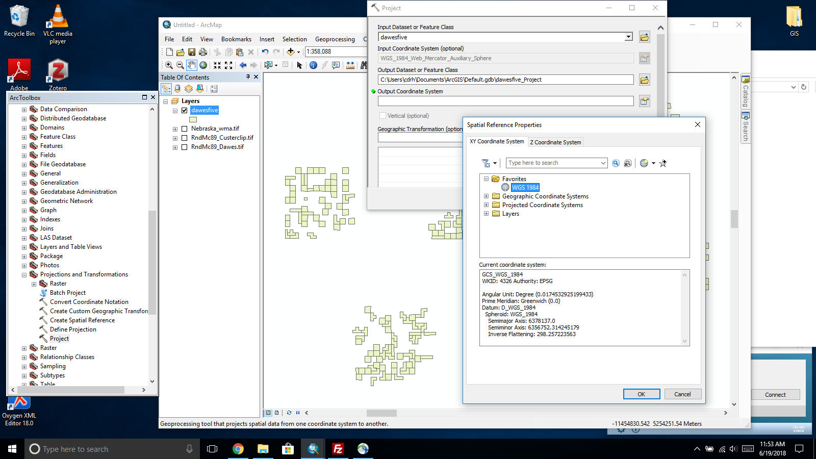 arcmap selecting coordinate system WGS 1984